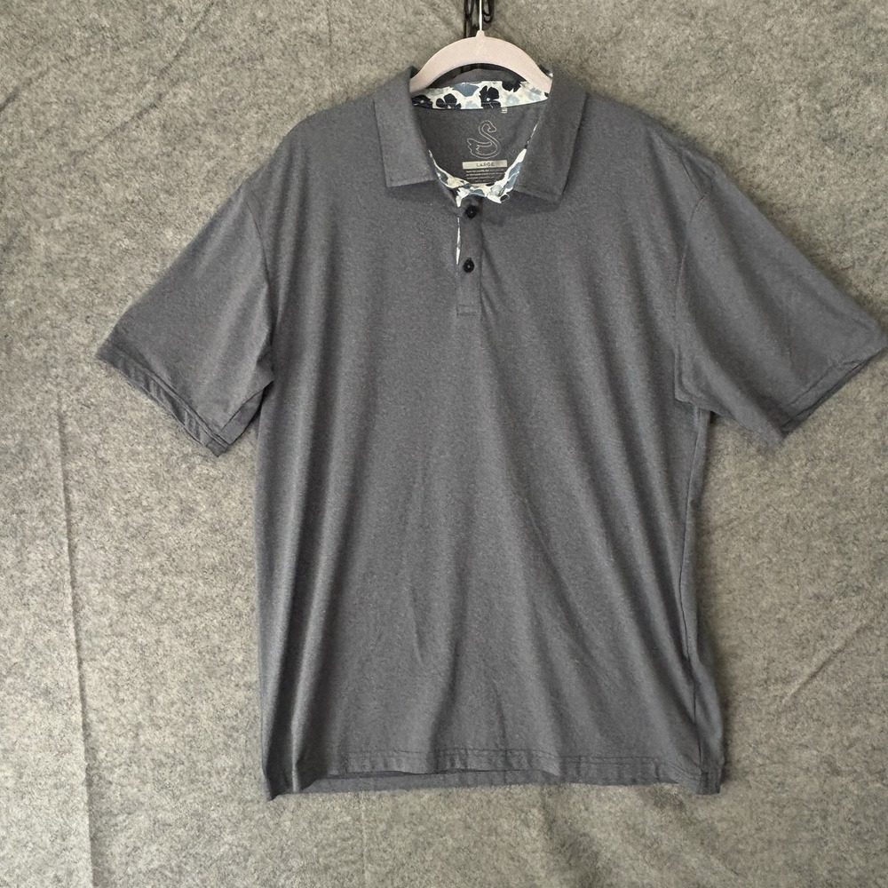 Swannies Golf Polo Shirt Mens Sz L Gray Performance Moisture Wicking - SEE‎ LOGO